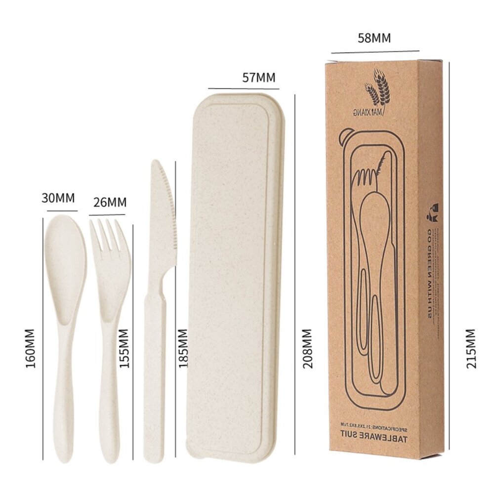 NEW Wheat Straw Reusable Portable Dining Set | Oatmeal